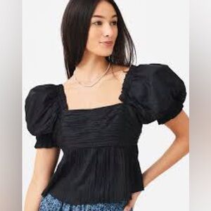Frame Denim Black Puff Sleeve Blouse